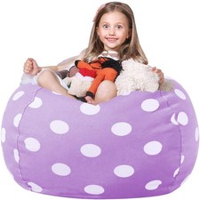 WEKAPO Stuffed Animal Storage Bean Bag Chair Cover for X-Large, Purple Dot