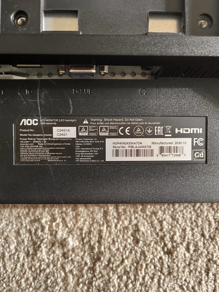 AOC C24G1A 24" 165Hz Curved 1500R Full HD W-LED Frameless Gaming Monitor - Image 2 of 4