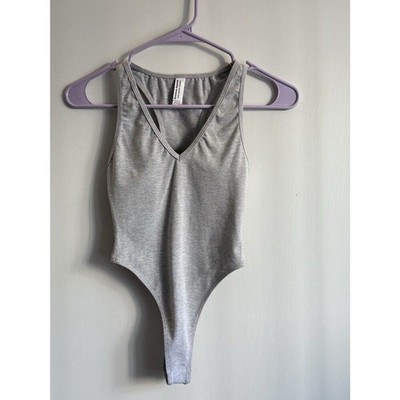 American Apparel Gray Racerback Bodysuit XS V-Neck Cotton Blend (NWOT)
