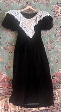 Vintage Cachet by Bari Protas Black Velvet Lace Collar Dress 80s Victoriana 5/6