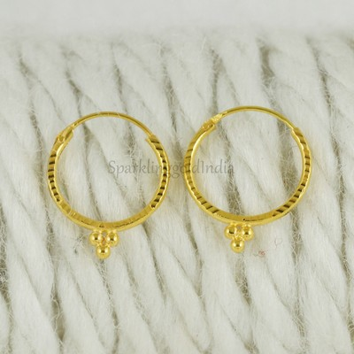 #ad 18k 18ct Gold Hoop Earrings Indian Handmade 18kt Fine gold Women Earrings OS3800 $190.40