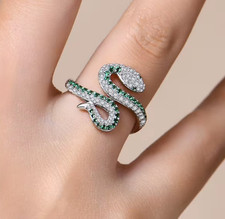 Exquisite 18K 925 Sterling Silver Full Moissanite/Emerald Exotic Snake Ring
