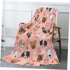 Cute Dogs Puppy Dog Fleece Blanket - Soft Cozy Plush Throw 50"x40" White 4