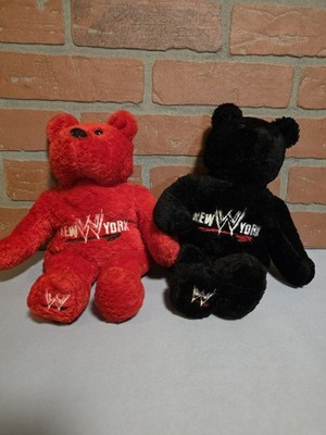 2002 WWE Attitude Bear New York Lot of 2 Red and Black Beanie/Plush Bears