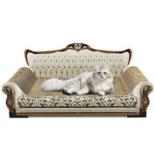 Large Grey Cardboard Cat Scratcher Sofa Bed with Catnip Couch Scratch Lounge