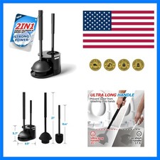 2in1 Toilet Brush and Plunger Set - Bathroom Bowl Holder Combo  21" Extended...
