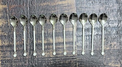 VTG 10 Piece Stainless Gold Plated Coffee Or Tea Spoons White Enamel Fancy Japan