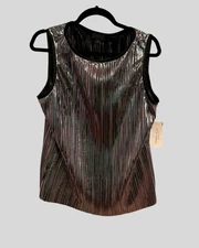 Carlisle Collection Plumeria Metallic Pleated Shell Top Size 10 NWT Sample Set