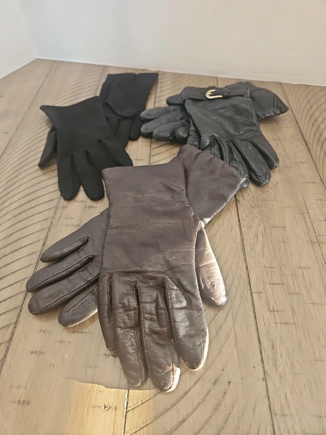 Fownes Brown Leather Driving Gloves Women 6.5 Black Leather Embroidered Mix Of 3