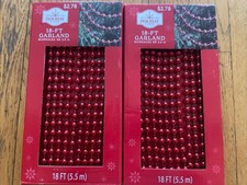2x Girlanda z czerwonych koralików Sznurek 18 stóp Choinka Dekoracja Wewnątrz Na zewnątrz