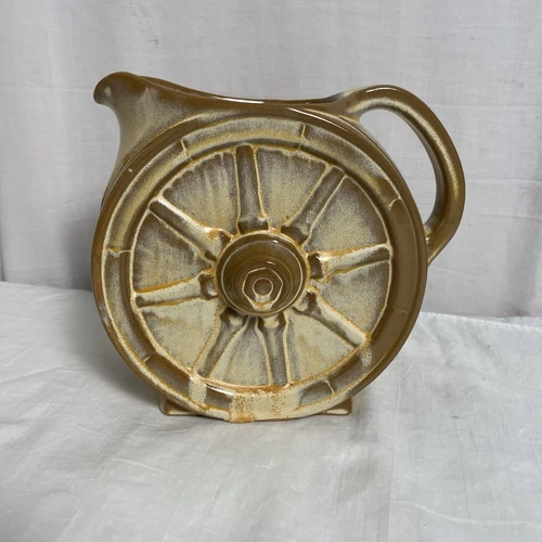 Vtg Frankoma Pottery Wagon Wheel Large Pitcher 94D Prairie Tan Color Western