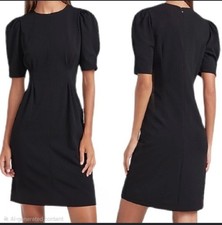 Express Womens Black Puff Sleeve Pleated Waist Sheath Dress Size M Mini