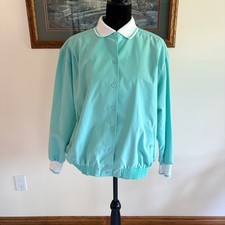 Vintage Alfred Dunner Aqua Mint Green Bomber Jacket Button Front USA Made Sz 16