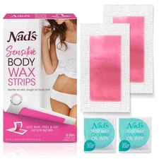 Nad’s Body Wax Strips for Sensitive Skin, Hair Removal for Sensitive Skin, Hy...