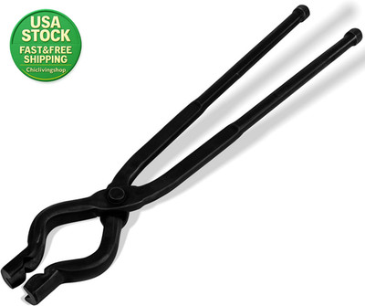 17 Inch V-Bit Bolt Tongs Blacksmith Forge Iron Tools Wolf Jaw Grip Heavy Duty