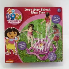 RARE Dora the Explorer Star Splash Ring Toss Sprinkler Game Toy 36"x36" 5 Rings
