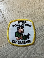 Nos 70s Vintage Stop Pollution Eat Garbage 3 Patch Eco Funny Environment Nos 70s Vintage Stop Pollution Eat Garbage 3 Patch Eco Funny Environment