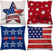 GEEORY 4th of July Decorations Pillow Covers 18x18 Set of 4 America Flag Stars a