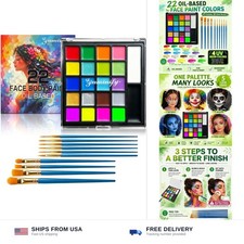 22 color oil based face paint palette with 10 brushes halloween makeup