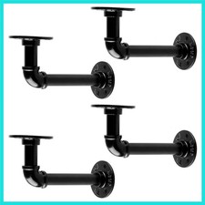 Industrial Pipe Shelf Brackets, L Pipe Black Floating Shelf Brackets Heavy Du...