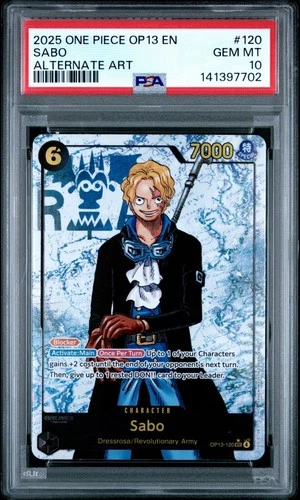 2025 ONE PIECE OP13-120 CARRYING ON HIS WILL SABO ALT ART PARALLEL PSA 10