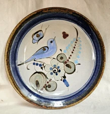 Handcrafted Ken Edwards Tonala Mexico Blue Bird 10" Ceramic Folk Art Plate #3