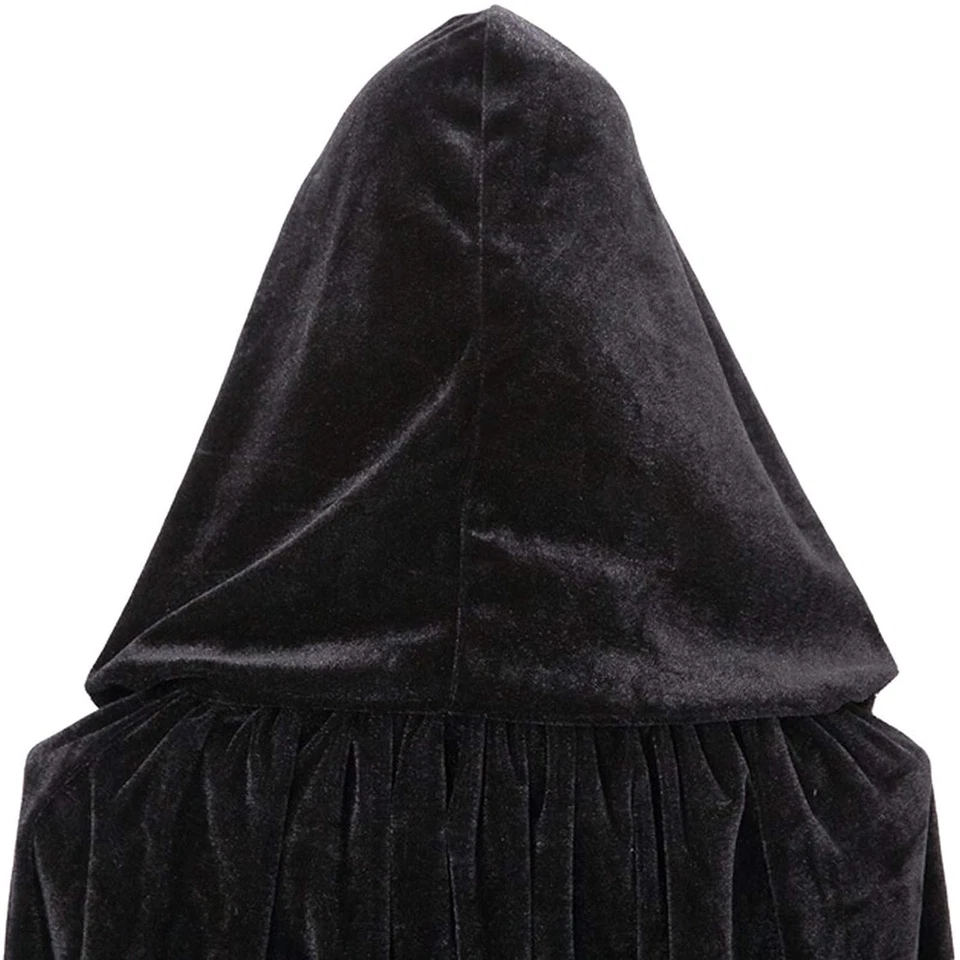 Capa de bruja con capucha negra, capa de terciopelo unisex, capa de vampiro para mujer con... Foto 4 de 4