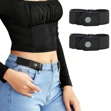 2 Pack No Buckle Elastic Belt Invisible Loop Belt for Jeans Pants