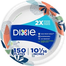Dixie Large Paper Plates, 10 Inch, 150 Count, 2X Stronger , Microwave-Safe, Soak