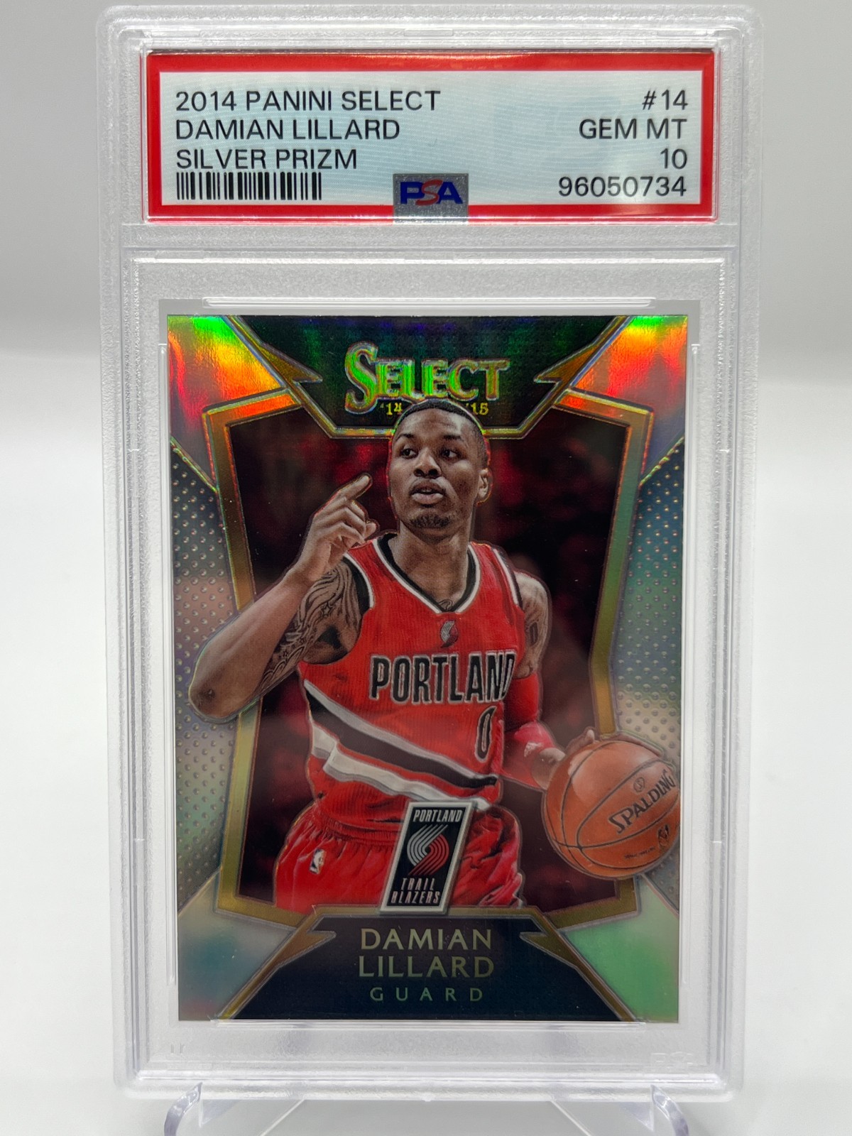 2014-15 PANINI SELECT DAMIAN LILLARD SILVER PRIZM NO. 14 TRAIL BLAZERS PSA 10