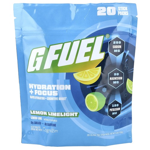 Hydration + Focus, Electrolyte Drink Mix with Cognizin®, Lemon Limelight, 20