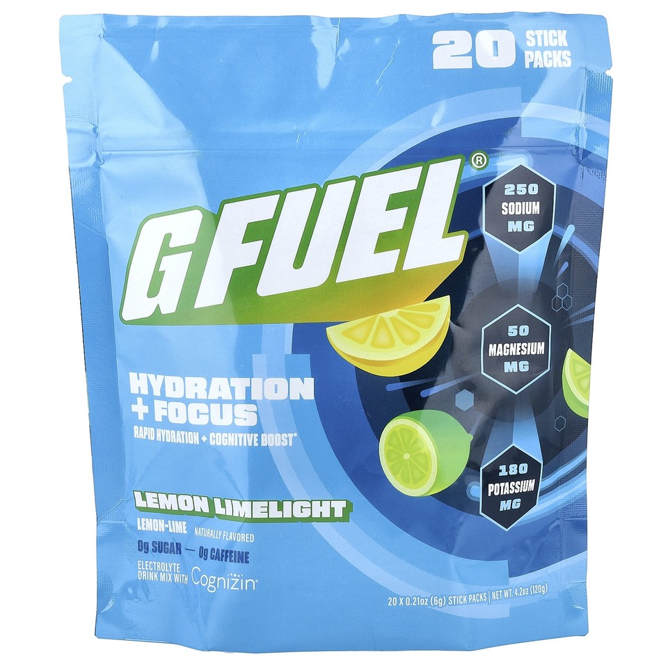 Hydration + Focus, Electrolyte Drink Mix with Cognizin®, Lemon Limelight, 20