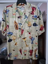 Vintage Paradise Found Hawaiian Button Up Shirt Cocktail Print 100 Rayon Sz M