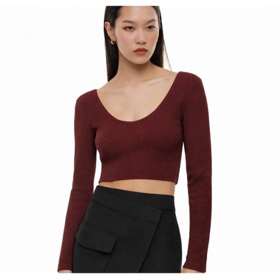 Aritzia Babaton Sculpt Knit Scoopneck Longsleeve   Burgundy Maroon    Size M