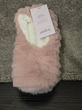 Auden Women's Ribbed Faux Plush Cozy Pull-On Slipper Socks Light Pink Size S/M