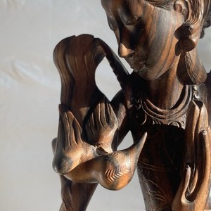 Vintage Balinese Goddess Beautiful Heavy Wood Hand-Carved Figure 15.5” Unique