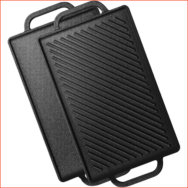 Gusseisen Grillplatte 33X21Cm Wende-Grillplatte FüR Ofen Herd Grill 2 In 1-image