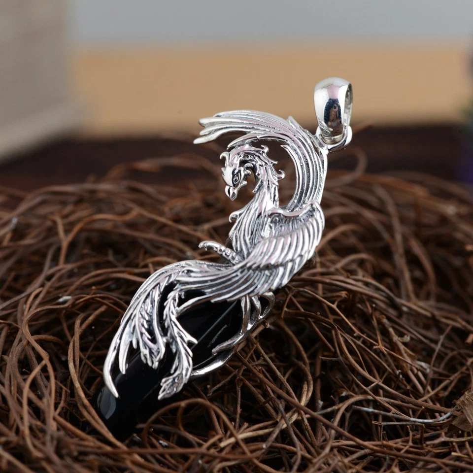 Кулон Phoenix Guardian, серебро S925, черный хрустальный наконечник, готический амулет подвеска - Изображение 3 из 4