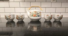 Vintage Japanese Porcelain Tea Set Hand Painted Pot 4 Cups Peacock FREE SHIPPING