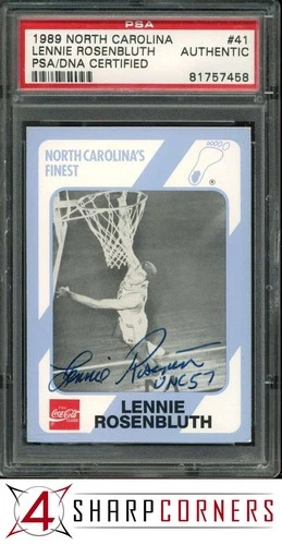 1989 COLLEGIATE COLLECTION NORTH CAROLINA LENNIE ROSENBLUTH PSA AUTH DNA AUTO