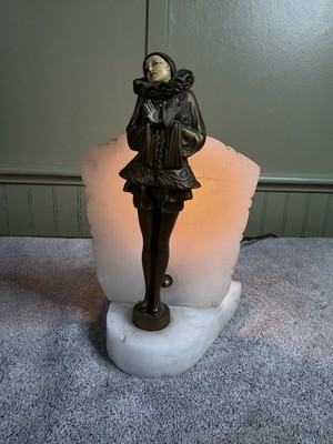 Art Deco Gerdago Hirsch Pixie Harlequin Alabaster Table Lamp