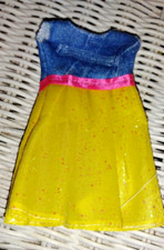 DOLL CLOTHES - FASHION OR BARBIE - BLUE AND YELLOW DRESS - GOOD CONDITION