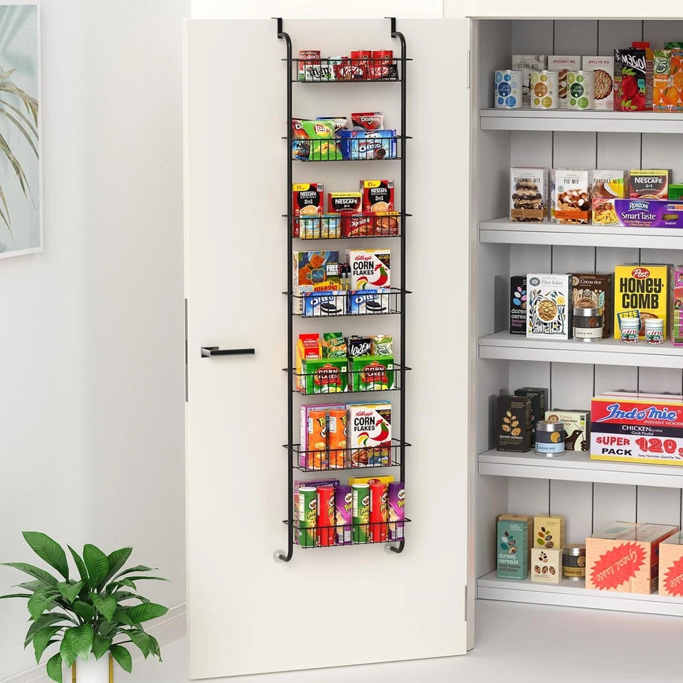 Organizador de despensa sobre la puerta cesta de almacenamiento de alta resistencia de 7 niveles estante colgante Foto 3 de 4