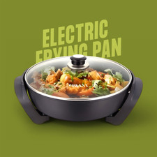 Electric Skillet 30cm Non-Stick Frying Pan with Glass Lid, Adjustable Heat 1500W