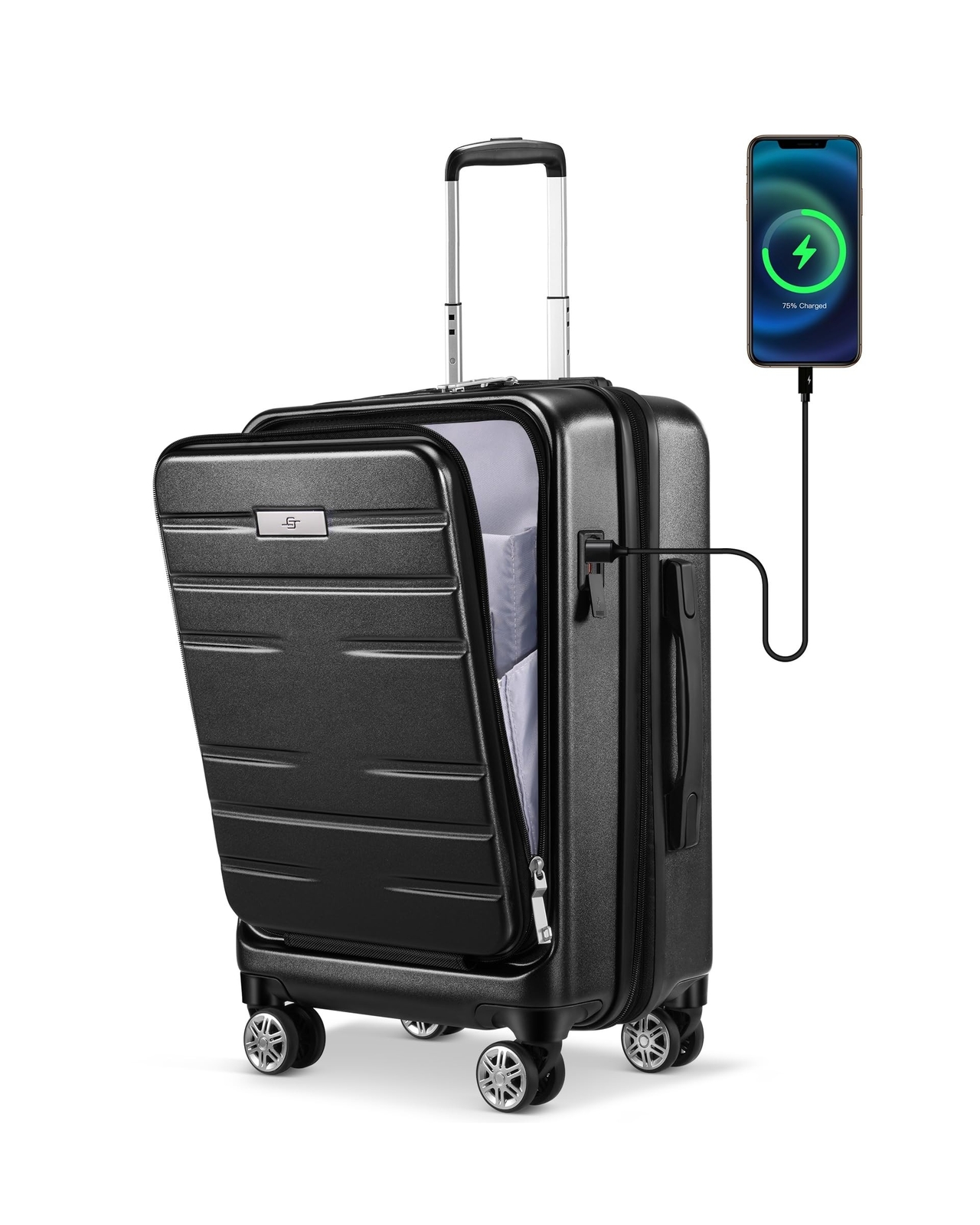 Suitour Carry On Luggage Airline Approved,Expandable PC Hard Shell Suitcase w...-image