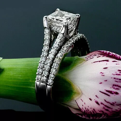 3Ct Lab Created Princess Diamond Engagement Bridal Ring Set 14k White ...