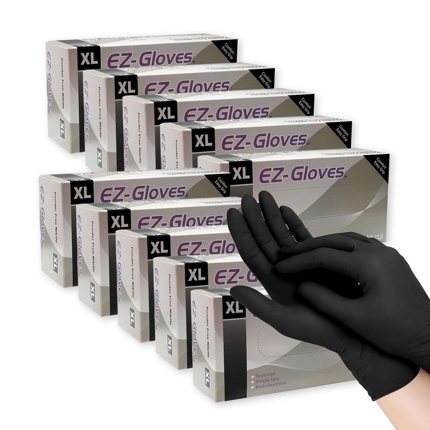 Black Nitrile Gloves, Latex Free, Powder Free, 5.5 Mil Thickness, Stretch, Di...