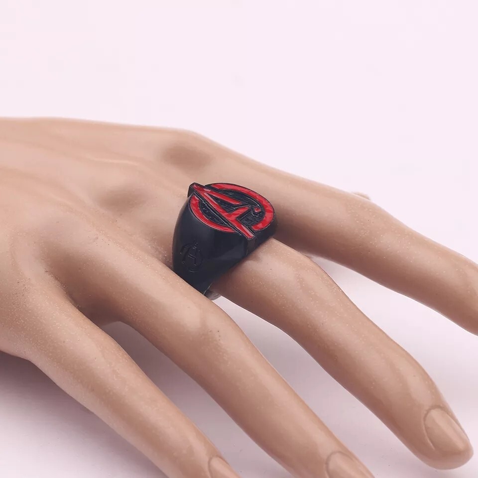 Avengers symbol superhero black steel ring sz 8-12 unisex | eBay