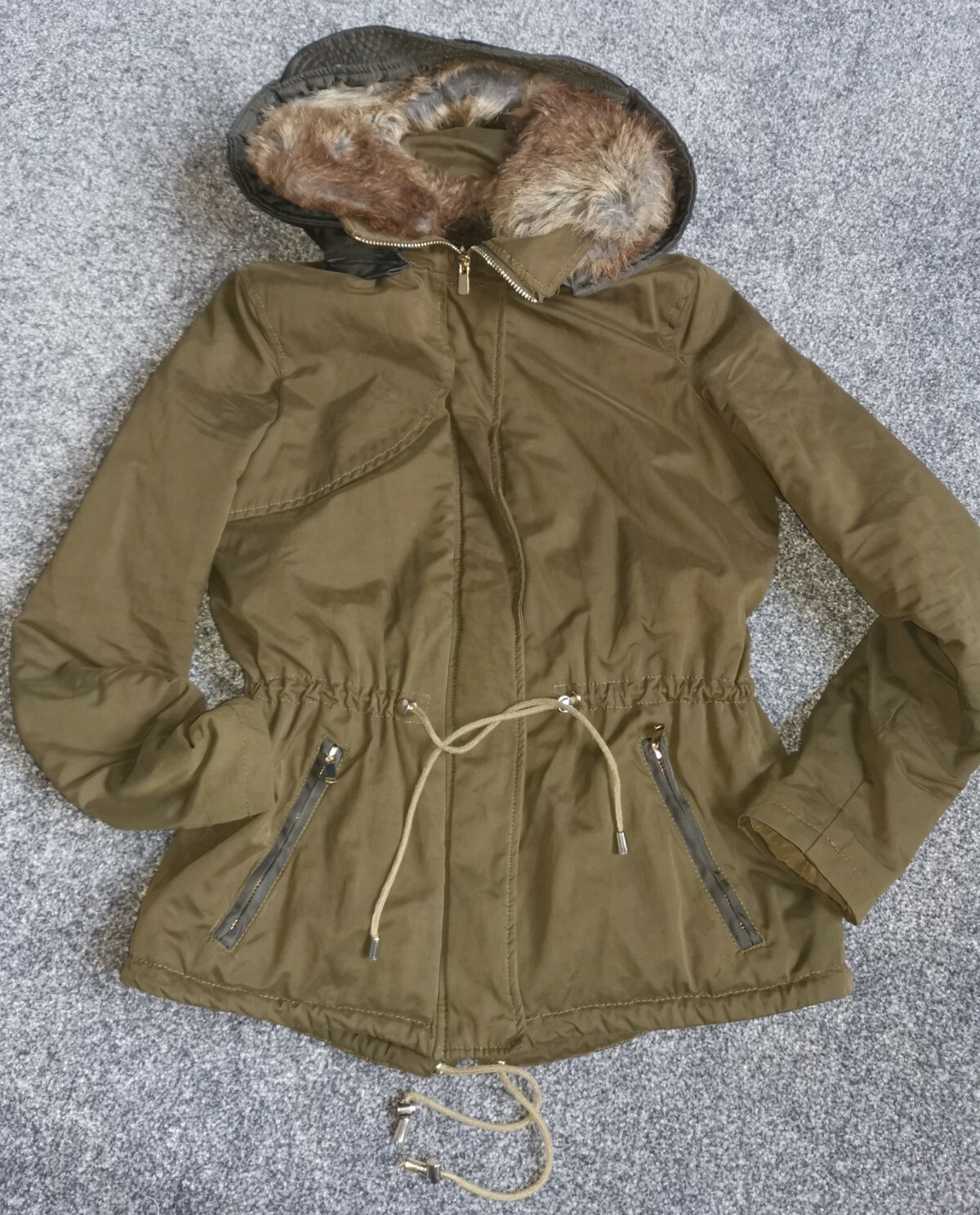 Zara ladies fur lined parka style coat jacket detacha… Gem