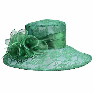 Womens Lace Floral Kentucky Derby Organza Wide Brim Tea  display picture 1